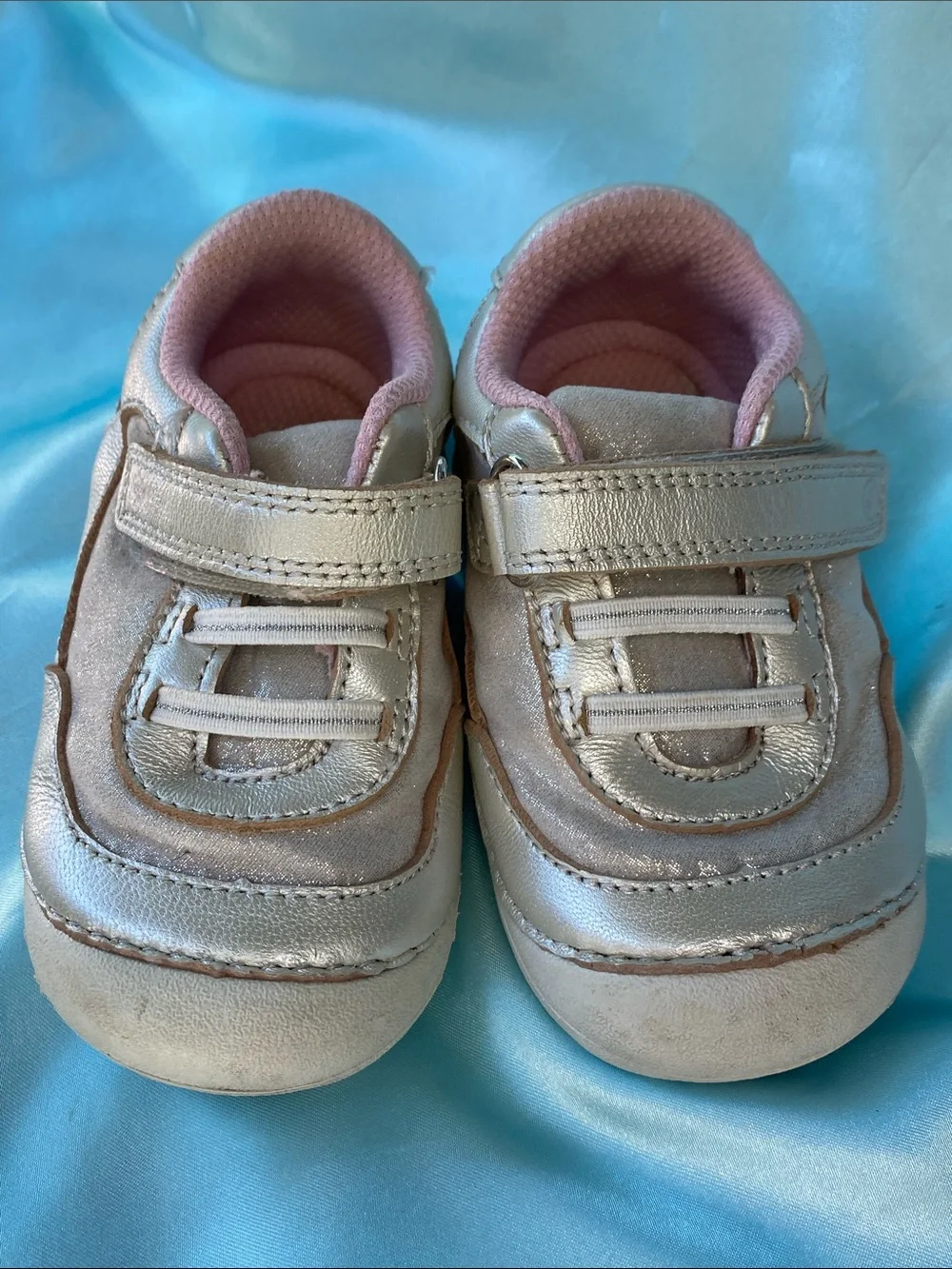 Stride Rite Girls Silver Metallic and Pink Velcro Sneakers